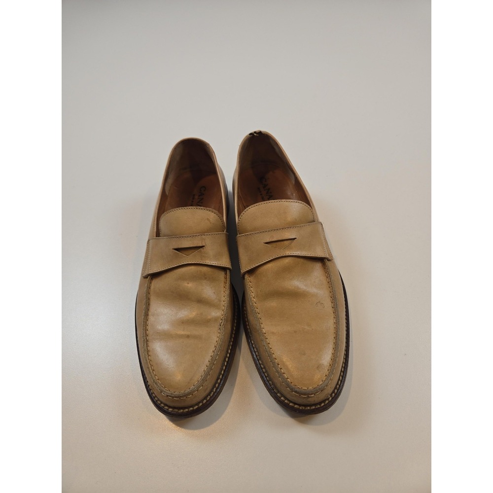 Canali Loafer Shoes Mens Size 7 Tan Leather Penny Slip On Made In Italy